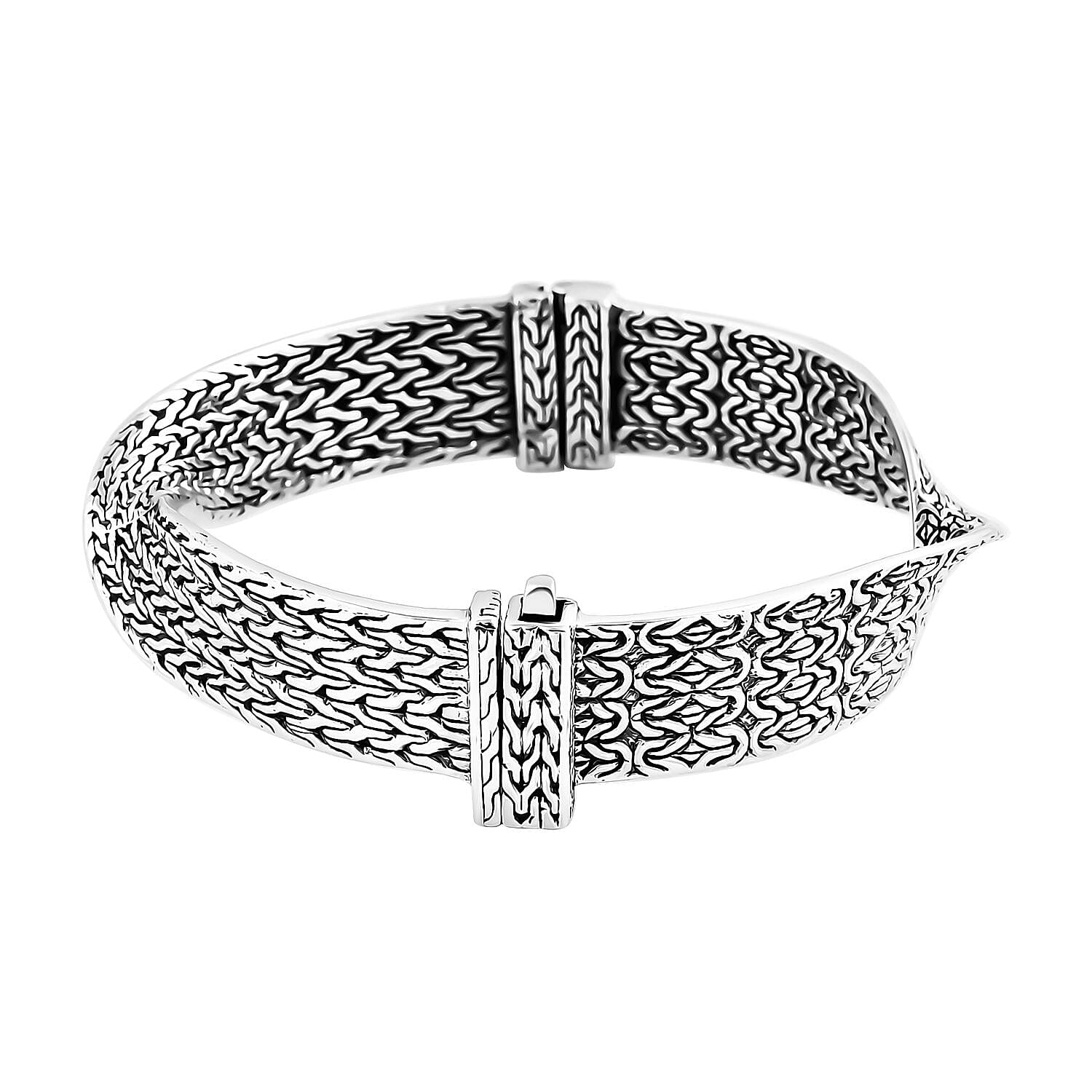 Bali Legacy Tulang Naga and Borobudur Twisted Bangle Bracelet in Sterling Silver (6.50 In) 41 Grams