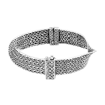 Bali Legacy Tulang Naga and Borobudur Twisted Bangle Bracelet in Sterling Silver (6.50 In) 41 Grams