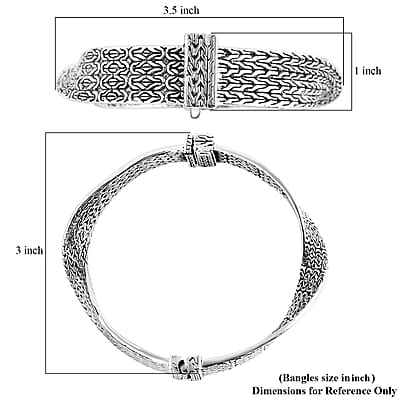 Bali Legacy Tulang Naga and Borobudur Twisted Bangle Bracelet in Sterling Silver (6.50 In) 41 Grams