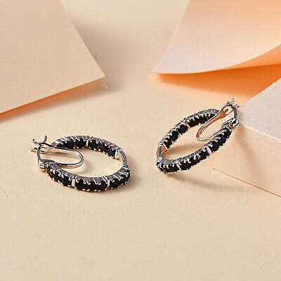 Karis Blue Sapphire 2.85 ctw Inside-out Hoop Earrings in Platinum Bond
