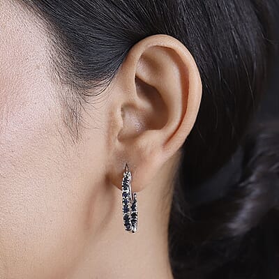 Karis Blue Sapphire 2.85 ctw Inside-out Hoop Earrings in Platinum Bond