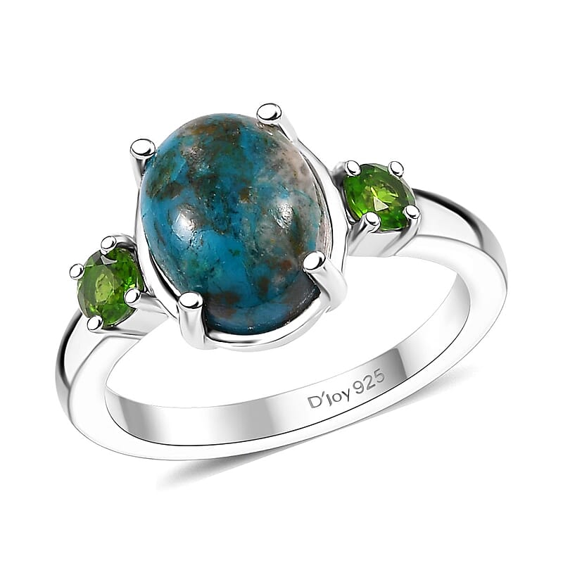 D'Joy Table Mountain Shadowkite and Chrome Diopside 2.35 ctw Statement Ring in Rhodium Over Sterling Silver (Size 10.0)