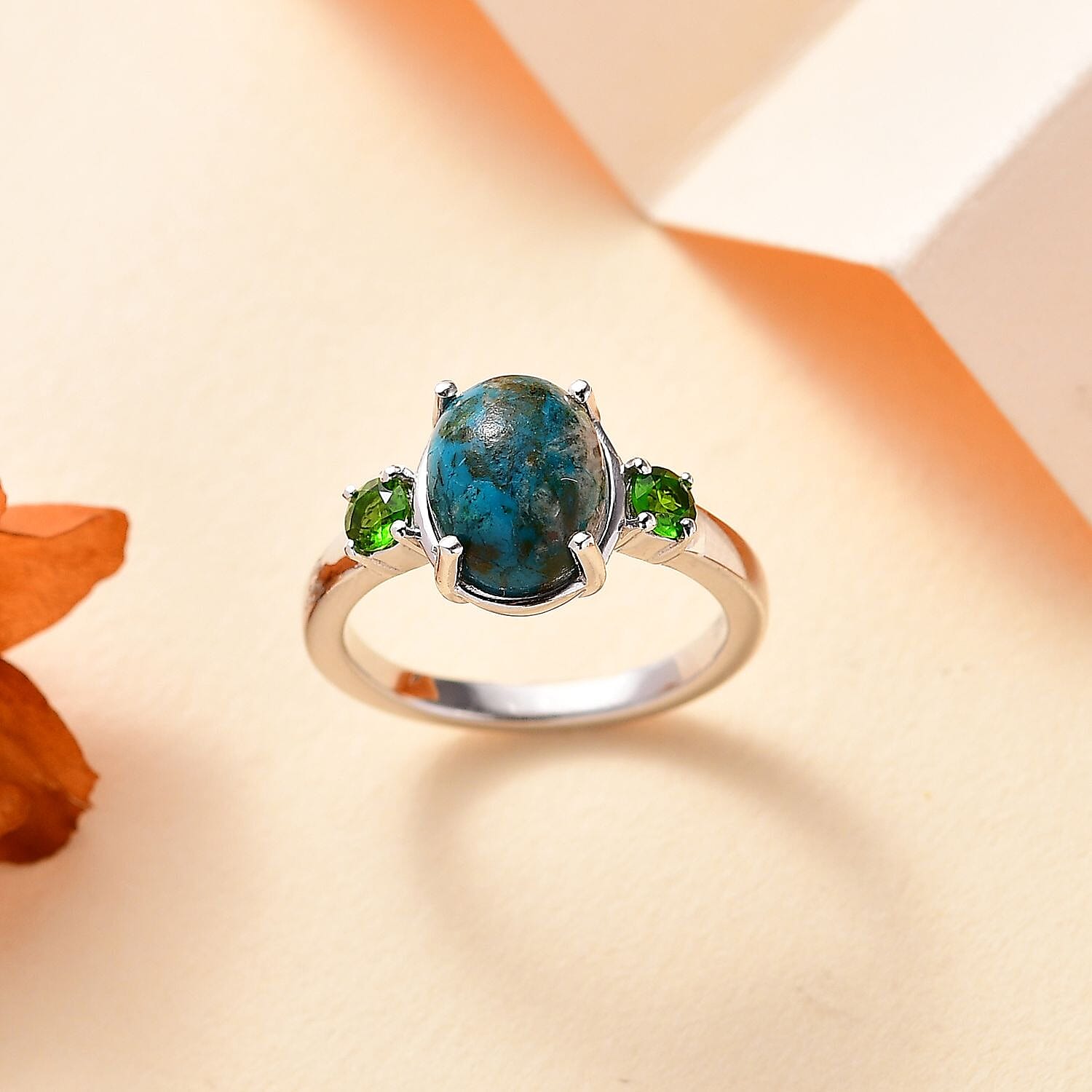 D'Joy Table Mountain Shadowkite and Chrome Diopside 2.35 ctw Statement Ring in Rhodium Over Sterling Silver (Size 10.0)