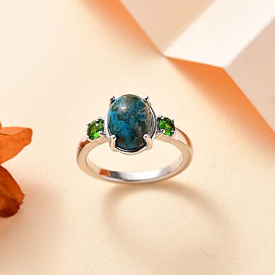 D'Joy Table Mountain Shadowkite and Chrome Diopside 2.35 ctw Statement Ring in Rhodium Over Sterling Silver (Size 10.0)