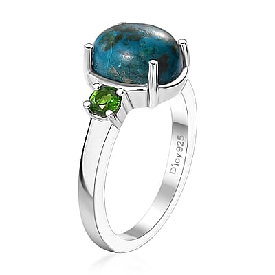 D'Joy Table Mountain Shadowkite and Chrome Diopside 2.35 ctw Statement Ring in Rhodium Over Sterling Silver (Size 10.0)