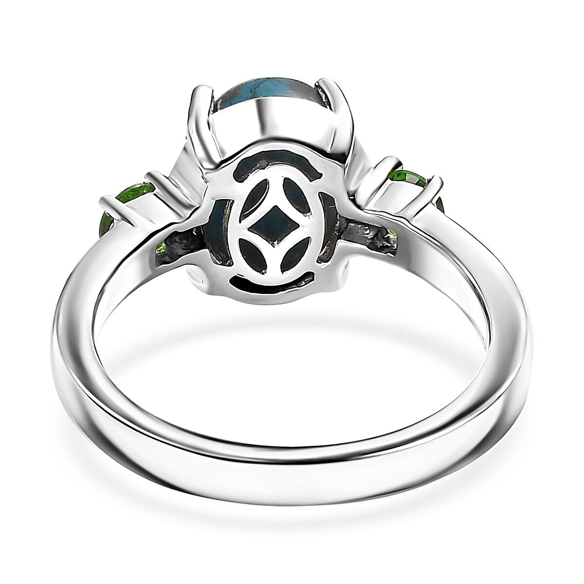 D'Joy Table Mountain Shadowkite and Chrome Diopside 2.35 ctw Statement Ring in Rhodium Over Sterling Silver (Size 10.0)