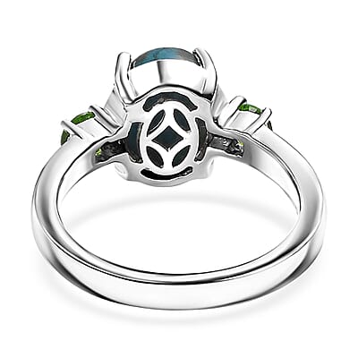 D'Joy Table Mountain Shadowkite and Chrome Diopside 2.35 ctw Statement Ring in Rhodium Over Sterling Silver (Size 10.0)