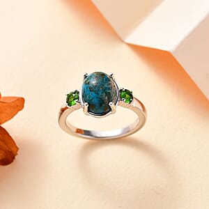 Table Mountain Shadowkite and Chrome Diopside 2.35 ctw Statement Ring in Rhodium Over Sterling Silver (Size 9.0)