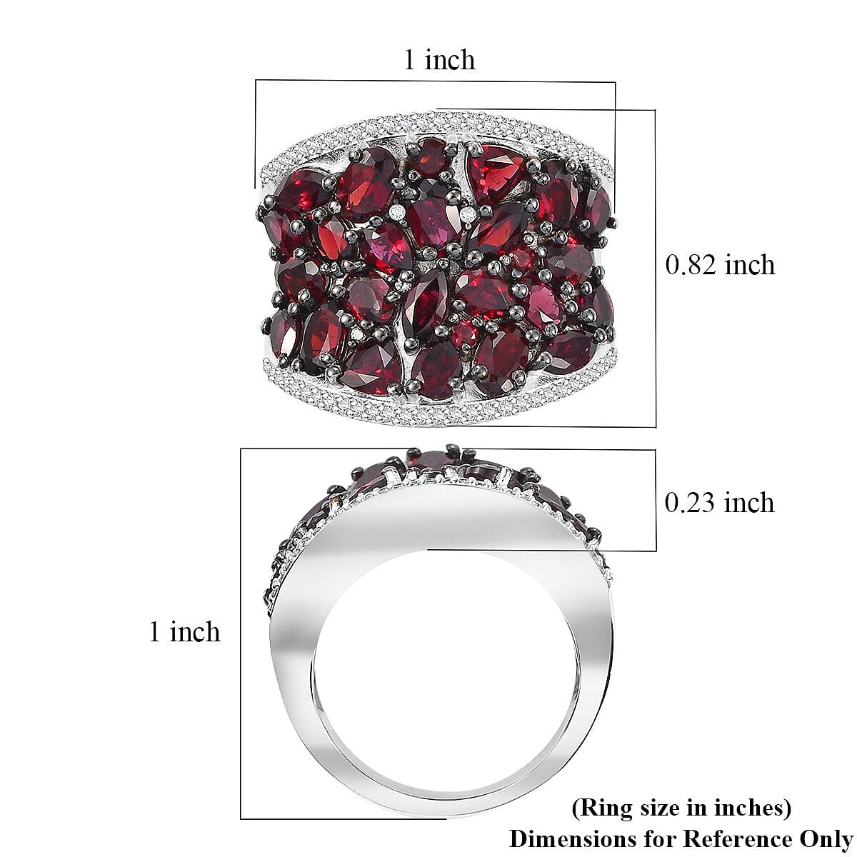 Premium Anthill Garnet and White Zircon 5.75 ctw Bunch of Flower Ring in Rhodium Over Sterling Silver (Size 10.0)