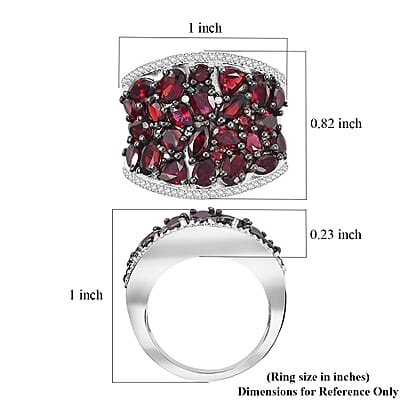 Premium Anthill Garnet and White Zircon 5.75 ctw Bunch of Flower Ring in Rhodium Over Sterling Silver (Size 10.0)