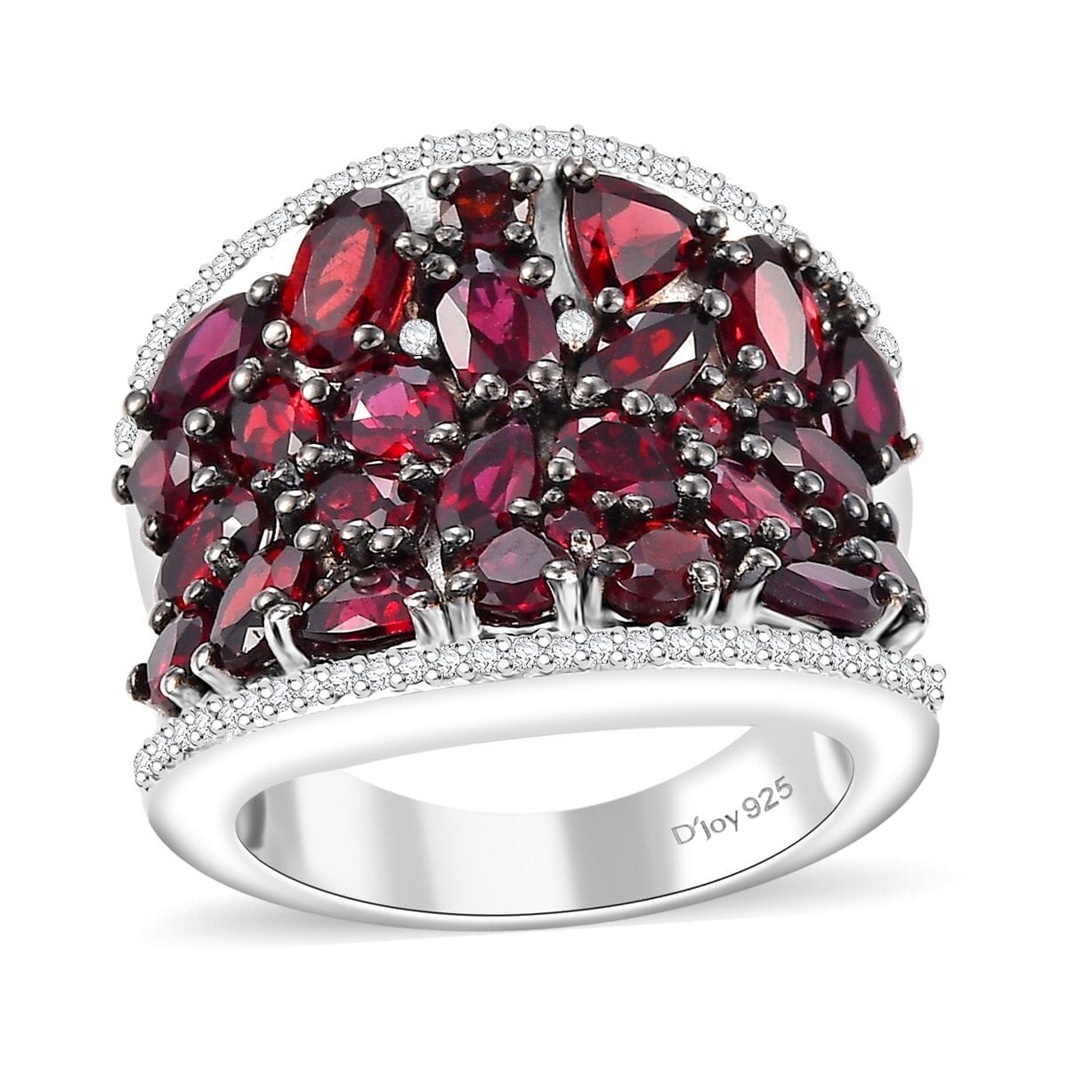 Premium Anthill Garnet and White Zircon 5.75 ctw Bunch of Flower Ring in Rhodium Over Sterling Silver (Size 7.0) image number 0