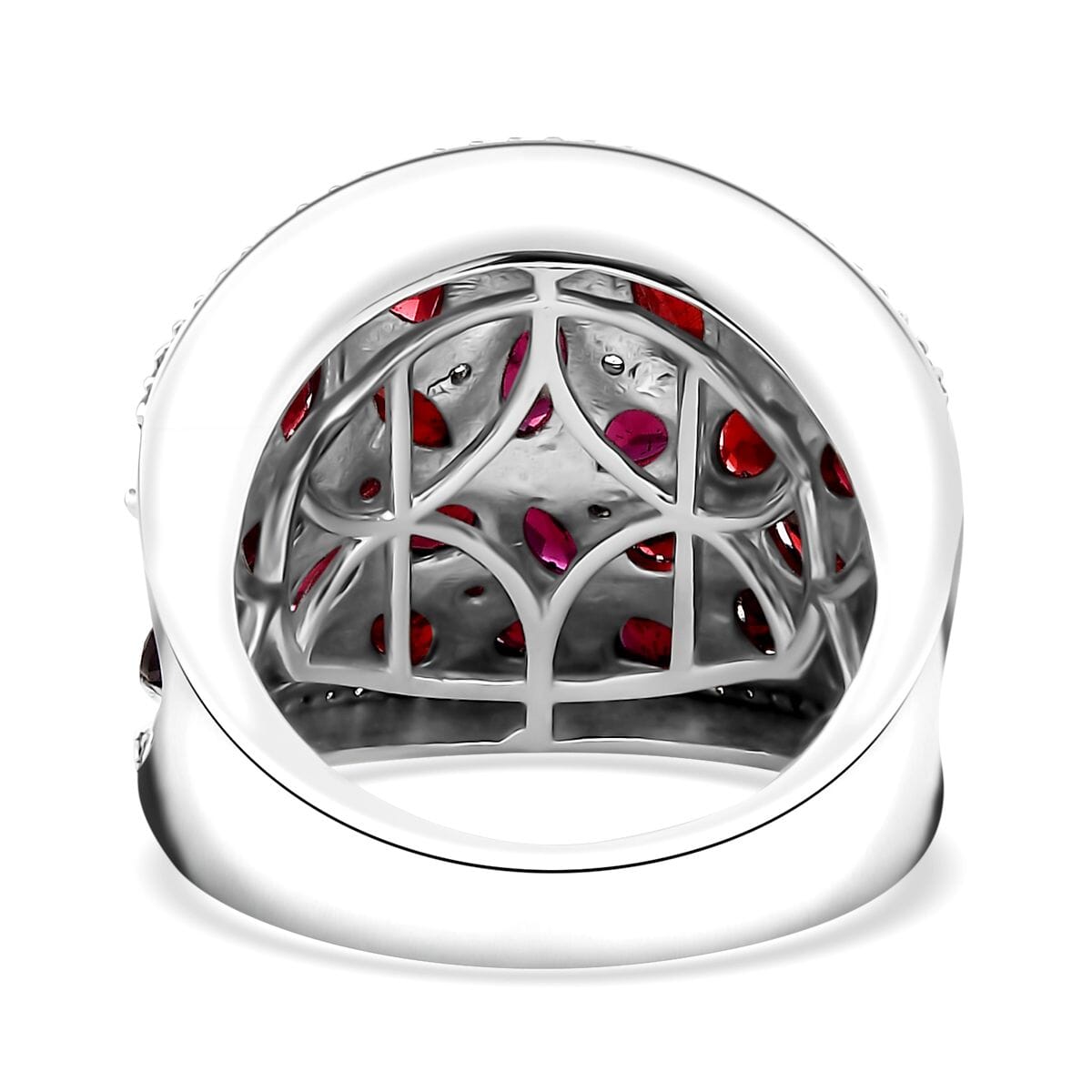 Premium Anthill Garnet and White Zircon 5.75 ctw Bunch of Flower Ring in Rhodium Over Sterling Silver (Size 7.0) image number 4