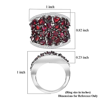 Premium Anthill Garnet and White Zircon 5.75 ctw Bunch of Flower Ring in Rhodium Over Sterling Silver (Size 9.0)