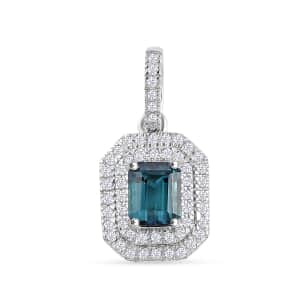 Luxoro AAA Monte Belo Indicolite and G-H I2 Diamond 1.30 ctw Double Halo Pendant in 14K White Gold