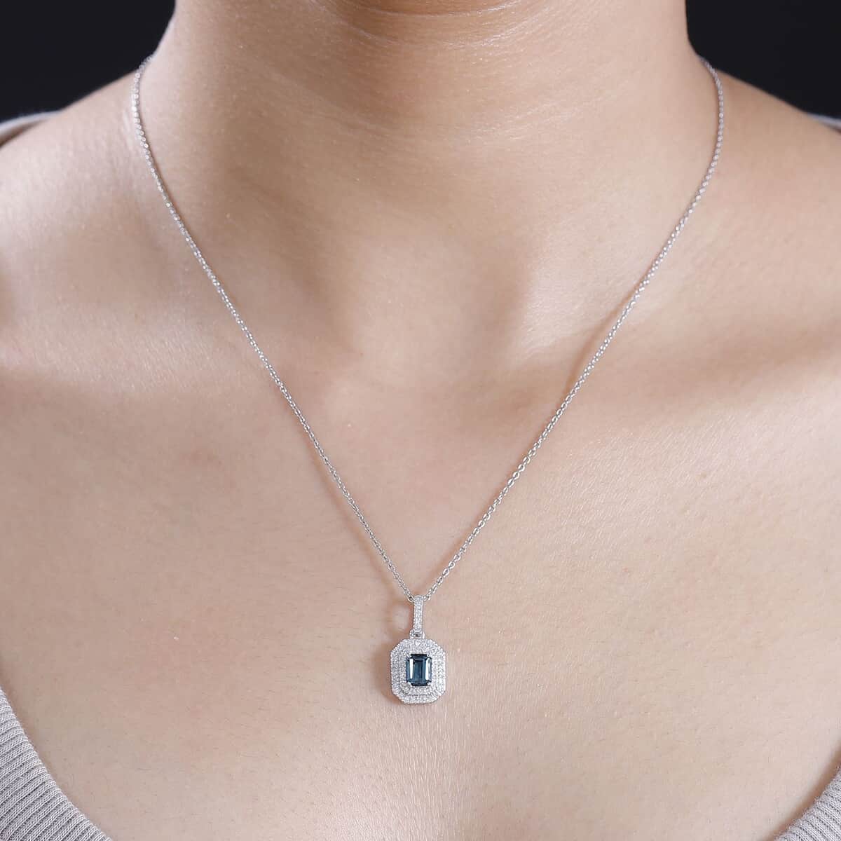 Luxoro AAA Monte Belo Indicolite and G-H I2 Diamond 1.30 ctw Double Halo Pendant in 14K White Gold image number 2