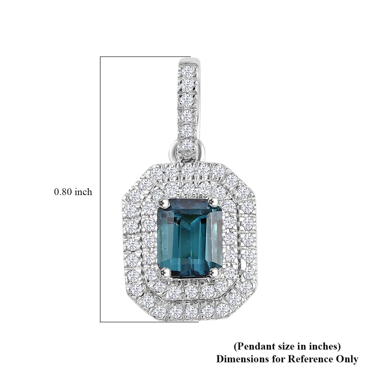 Luxoro AAA Monte Belo Indicolite and G-H I2 Diamond 1.30 ctw Double Halo Pendant in 14K White Gold image number 5