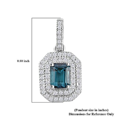 Luxoro AAA Monte Belo Indicolite and G-H I2 Diamond 1.30 ctw Double Halo Pendant without Chain in 14K White Gold