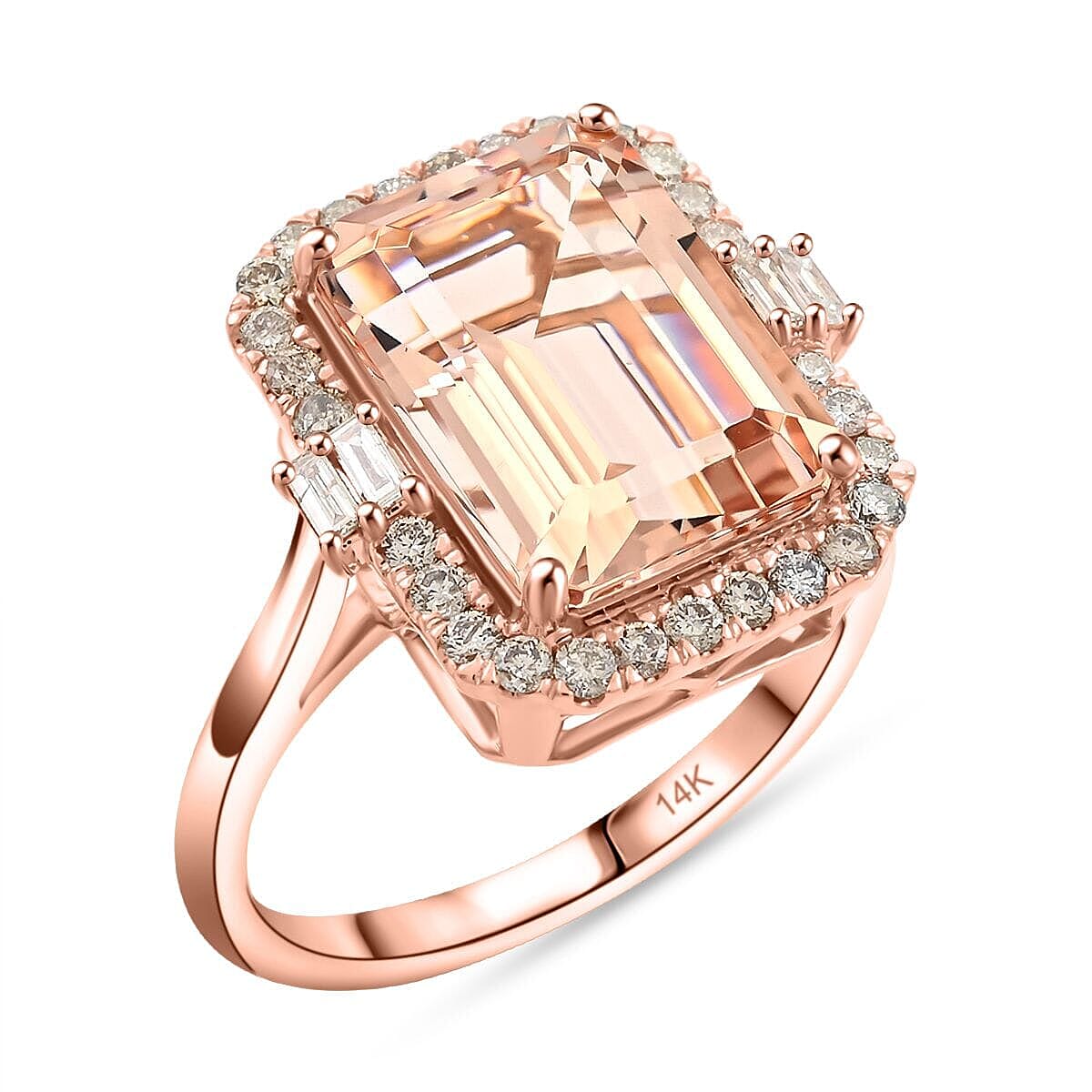 14K Rose Gold  AAA   Morganite ,  White Diamond  I2 Ring ,  Gold Wt. 5.6 g 7.85 ctw image number 0