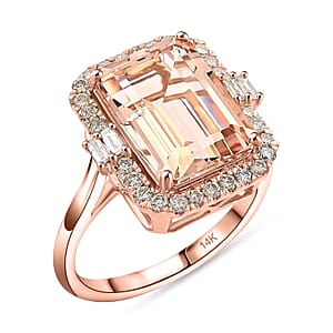 14K Rose Gold  AAA   Morganite ,  White Diamond  I2 Ring ,  Gold Wt. 5.6 g 7.85 ctw