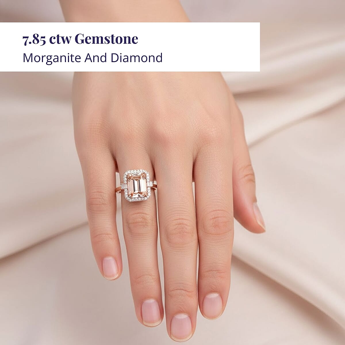 14K Rose Gold  AAA   Morganite ,  White Diamond  I2 Ring ,  Gold Wt. 5.6 g 7.85 ctw image number 1