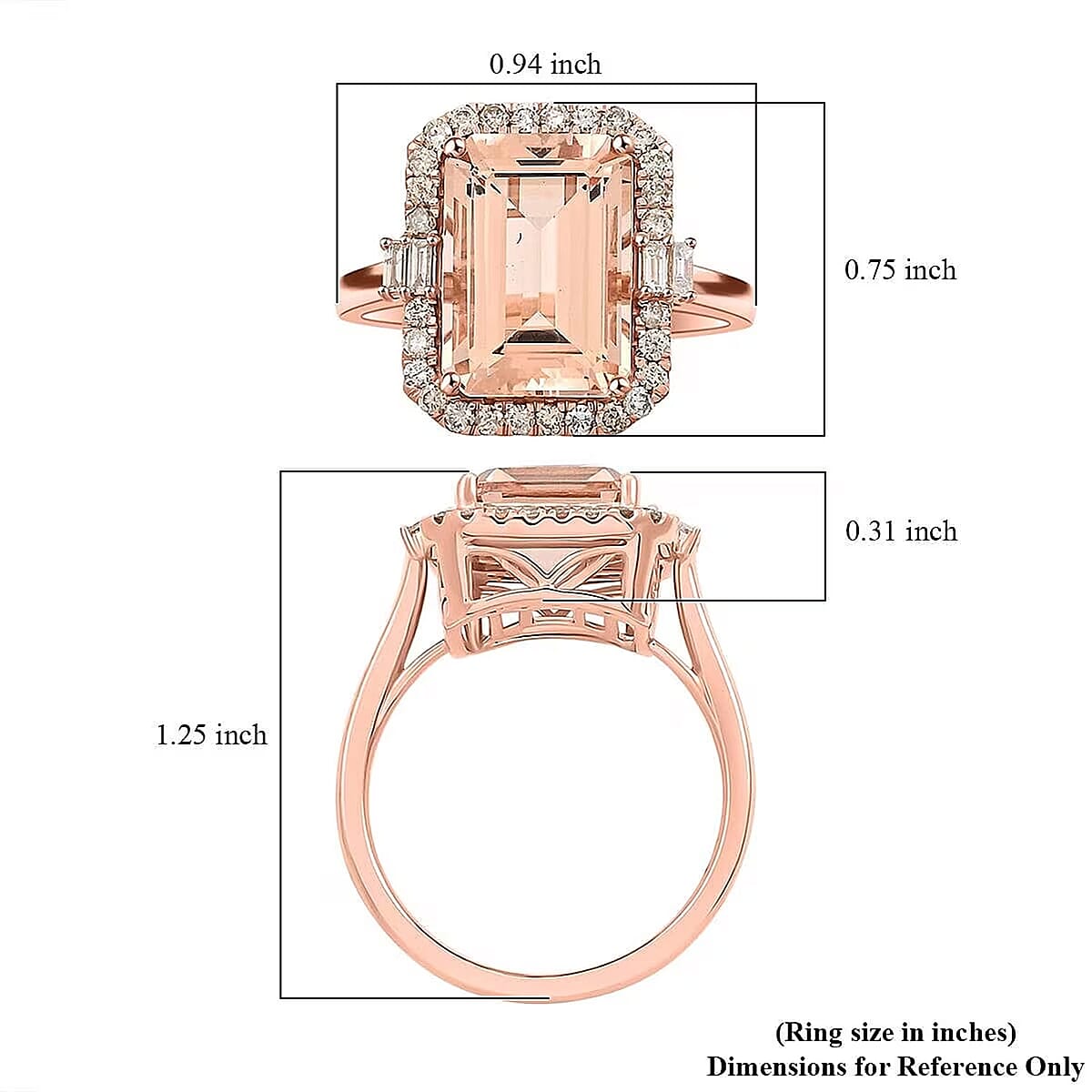 14K Rose Gold  AAA   Morganite ,  White Diamond  I2 Ring ,  Gold Wt. 5.6 g 7.85 ctw image number 5