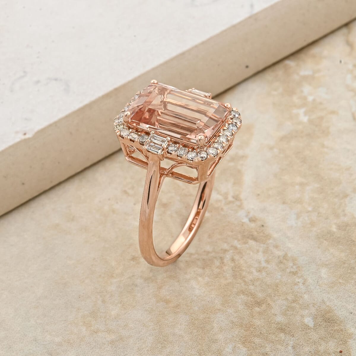 Certified & Appraised Luxoro AAA Marropino Morganite and G-H I2 Diamond 7.85 ctw Ring in 14K Rose Gold (Size 8.0) 5.60 Grams image number 1
