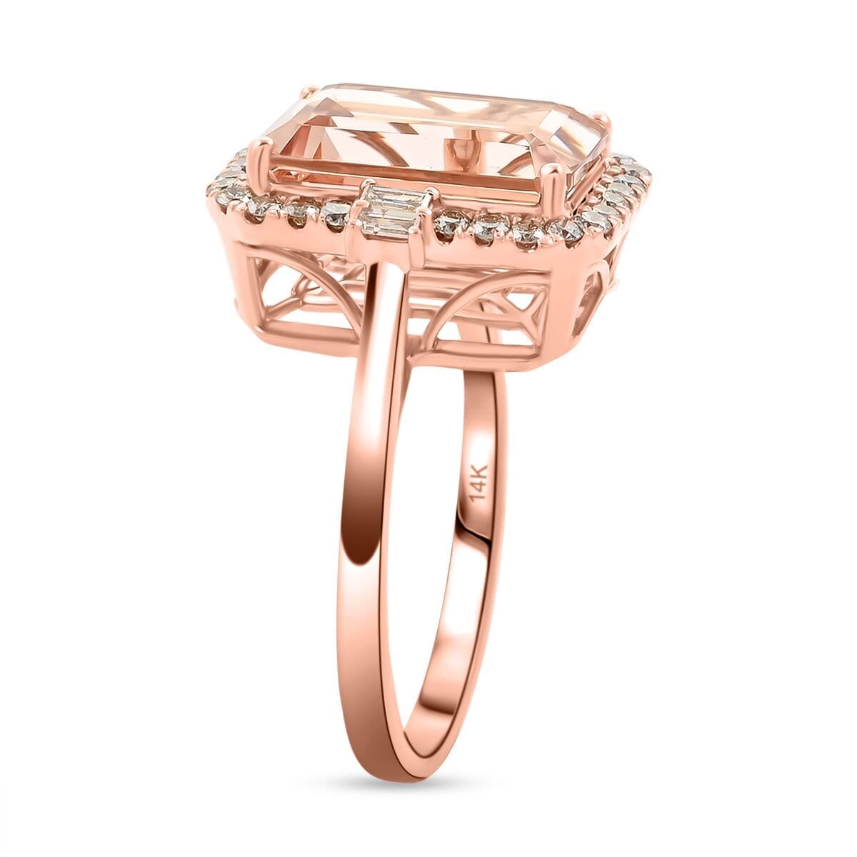 14K Rose Gold  AAA   Morganite ,  White Diamond  I2 Ring ,  Gold Wt. 5.6 g 7.85 ctw image number 3