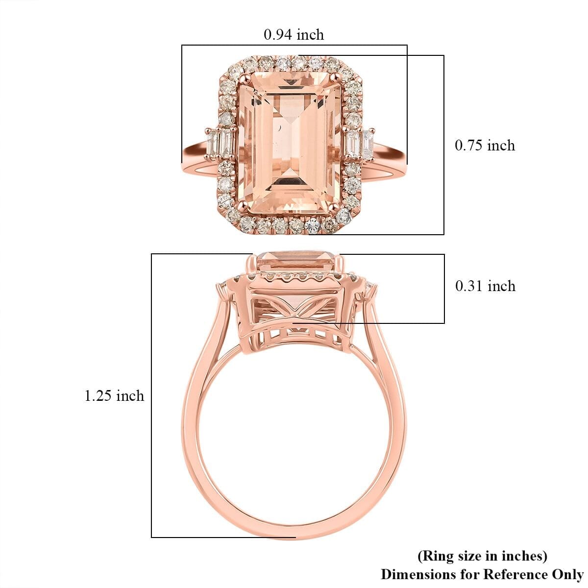 14K Rose Gold  AAA   Morganite ,  White Diamond  I2 Ring ,  Gold Wt. 5.6 g 7.85 ctw image number 5