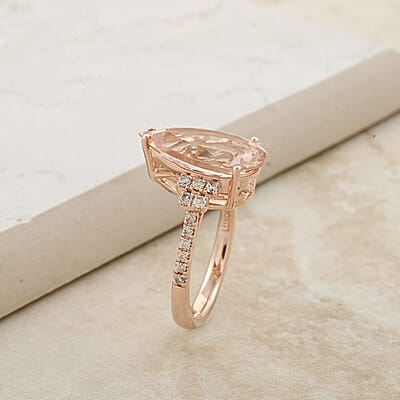 Certified & Appraised Luxoro AAA Marropino Morganite and G-H I2 Diamond 6.50 ctw Ring in 14K Rose Gold (Size 6.0)