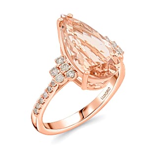 14K Rose Gold  AAA   Morganite ,  White Diamond  I2 Ring ,  Gold Wt. 3.92 g 6.50 ctw