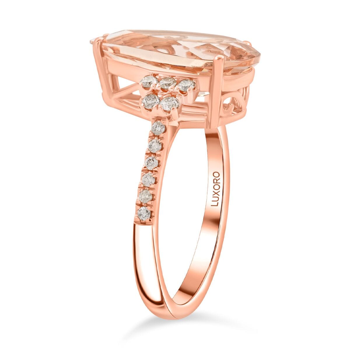 Certified & Appraised Luxoro AAA Marropino Morganite and G-H I2 Diamond 6.50 ctw Ring in 14K Rose Gold (Size 8.0) image number 3