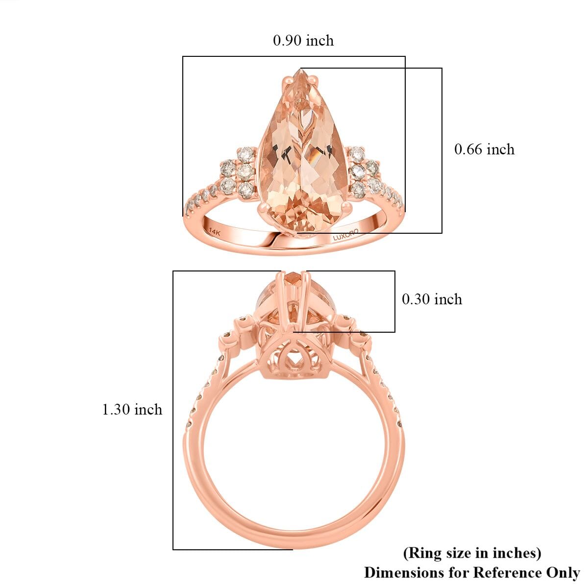 Certified & Appraised Luxoro AAA Marropino Morganite and G-H I2 Diamond 6.50 ctw Ring in 14K Rose Gold (Size 8.0) image number 5