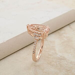14K Rose Gold  AAA   Morganite ,  White Diamond  I2 Ring ,  Gold Wt. 3.92 g 6.50 ctw
