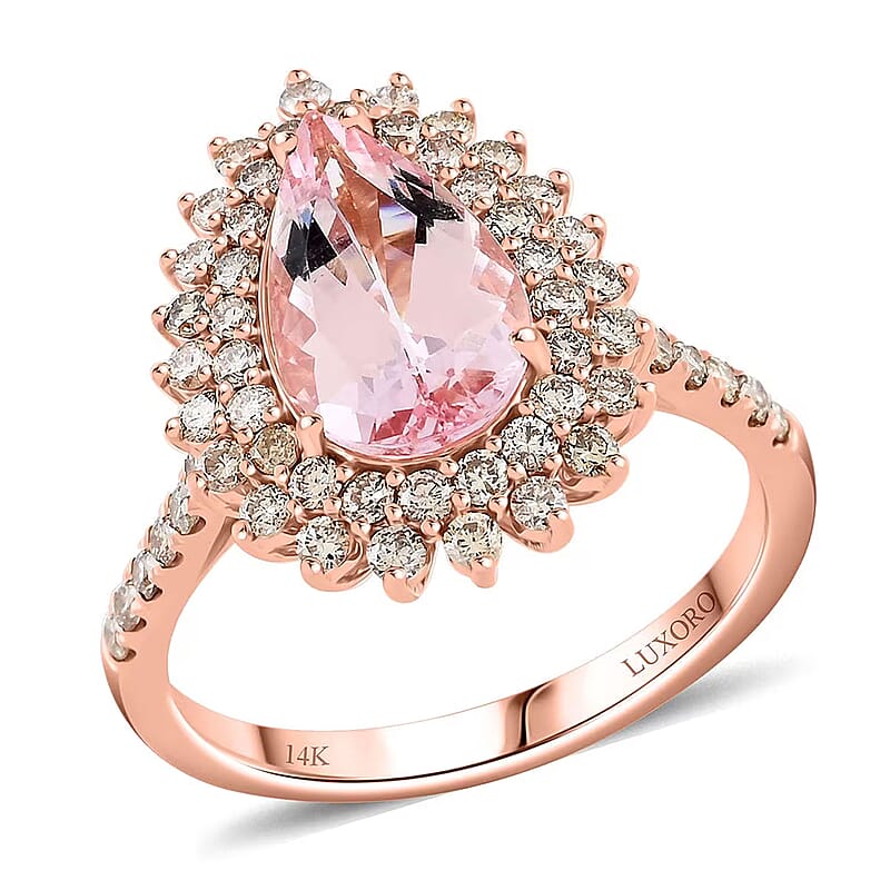 Luxoro AAAA Pink Morganite and G-H I2 Diamond 3.50 ctw Ring in 14K Rose Gold (Size 10.0) 4.40 Grams