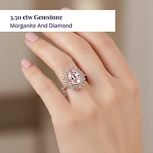 Luxoro AAAA Pink Morganite and G-H I2 Diamond 3.50 ctw Ring in 14K Rose Gold (Size 10.0) 4.40 Grams