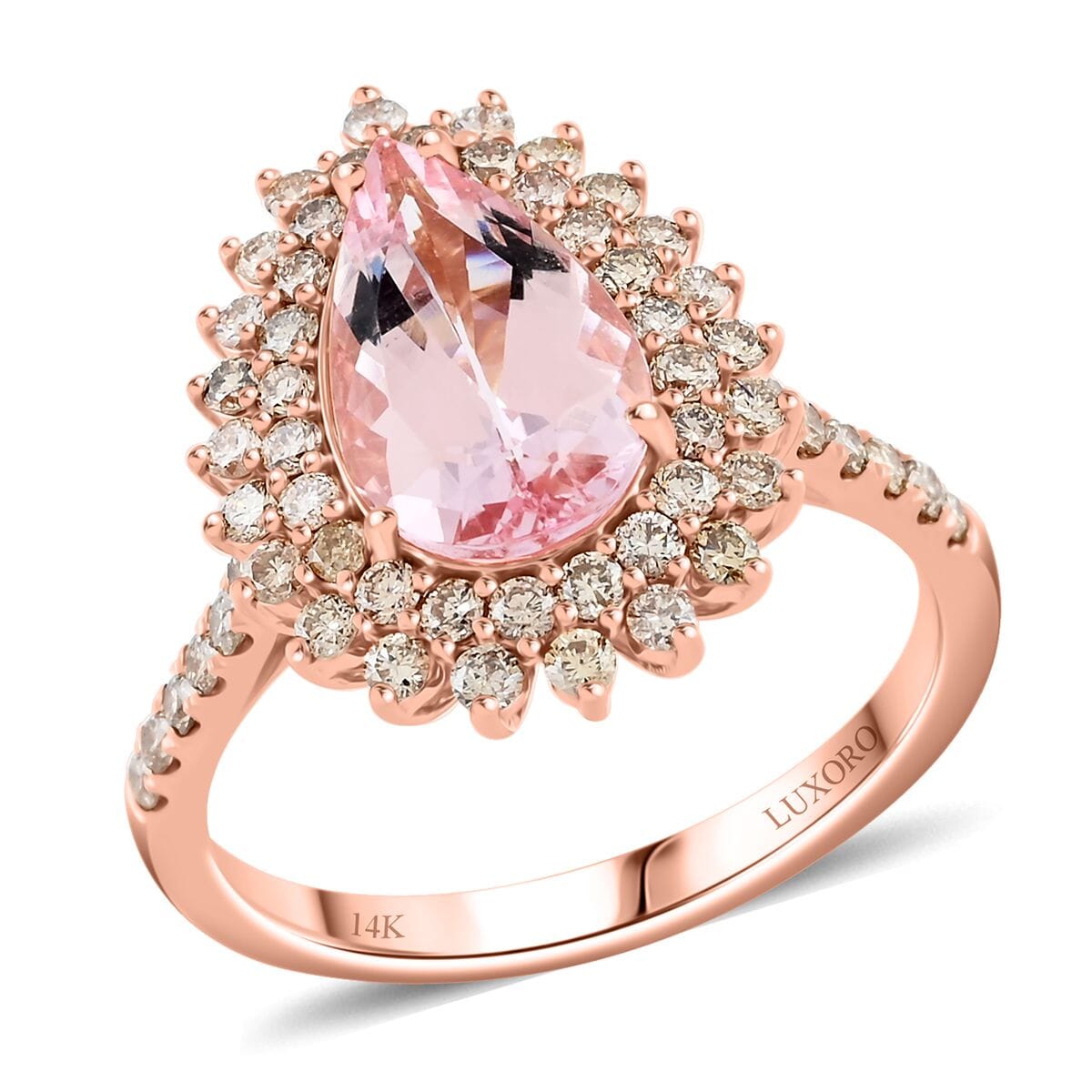 Luxoro AAAA Pink Morganite and G-H I2 Diamond 3.50 ctw Ring in 14K Rose Gold (Size 6.0) 4.40 Grams image number 0
