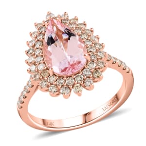 Luxoro AAAA Pink Morganite and G-H I2 Diamond 3.50 ctw Ring in 14K Rose Gold (Size 6.0) 4.40 Grams
