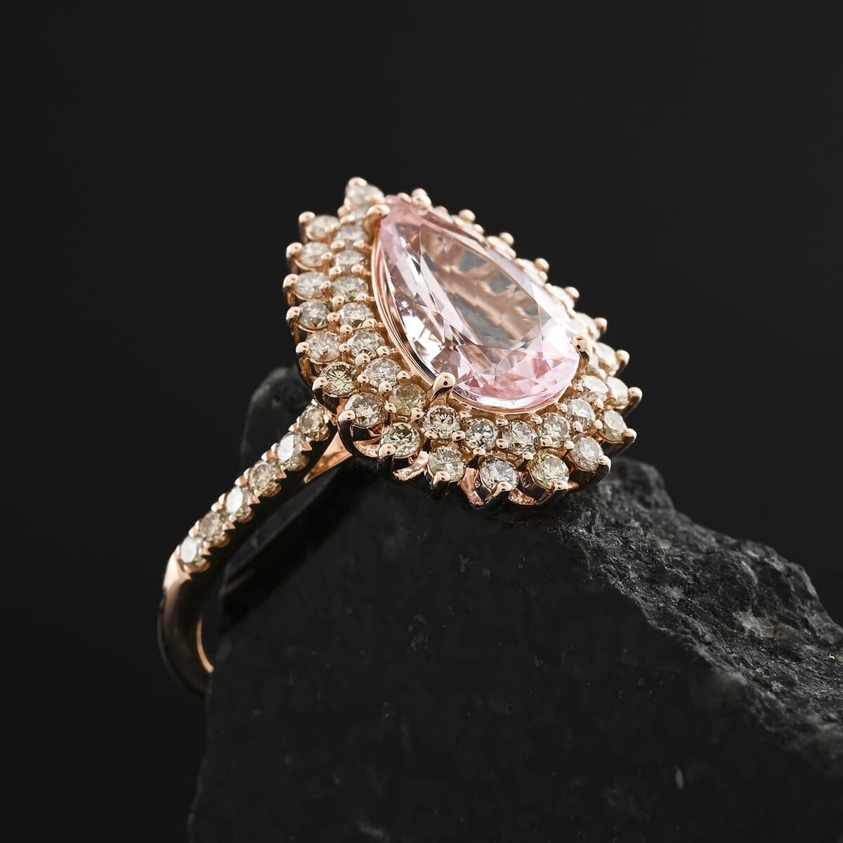 Luxoro AAAA Pink Morganite and G-H I2 Diamond 3.50 ctw Ring in 14K Rose Gold (Size 6.0) 4.40 Grams image number 1