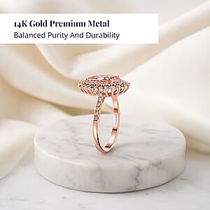 Luxoro AAAA Pink Morganite and G-H I2 Diamond 3.50 ctw Ring in 14K Rose Gold (Size 6.0) 4.40 Grams