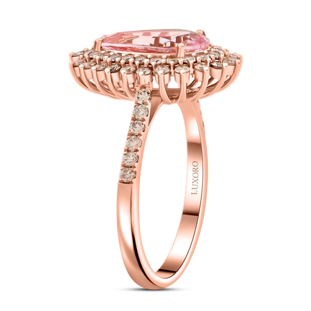 Luxoro AAAA Pink Morganite and G-H I2 Diamond 3.50 ctw Ring in 14K Rose Gold (Size 9.0) 4.40 Grams image number 3