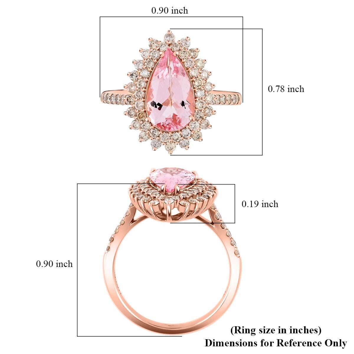 Luxoro AAAA Pink Morganite and G-H I2 Diamond 3.50 ctw Ring in 14K Rose Gold (Size 9.0) 4.40 Grams image number 5