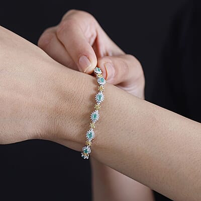 Kagem Zambian Emerald and Multi Gemstone 4.80 ctw Blooming Sunflower Bracelet in 18K Vermeil YG and Rhodium Over Sterling Silver (7.25 In)