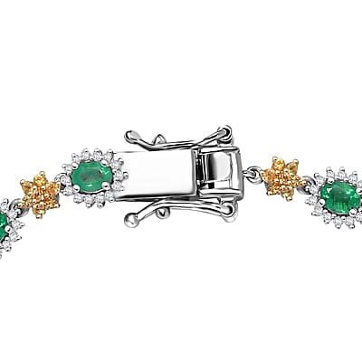 Kagem Zambian Emerald and Multi Gemstone 4.80 ctw Blooming Sunflower Bracelet in 18K Vermeil YG and Rhodium Over Sterling Silver (7.25 In)
