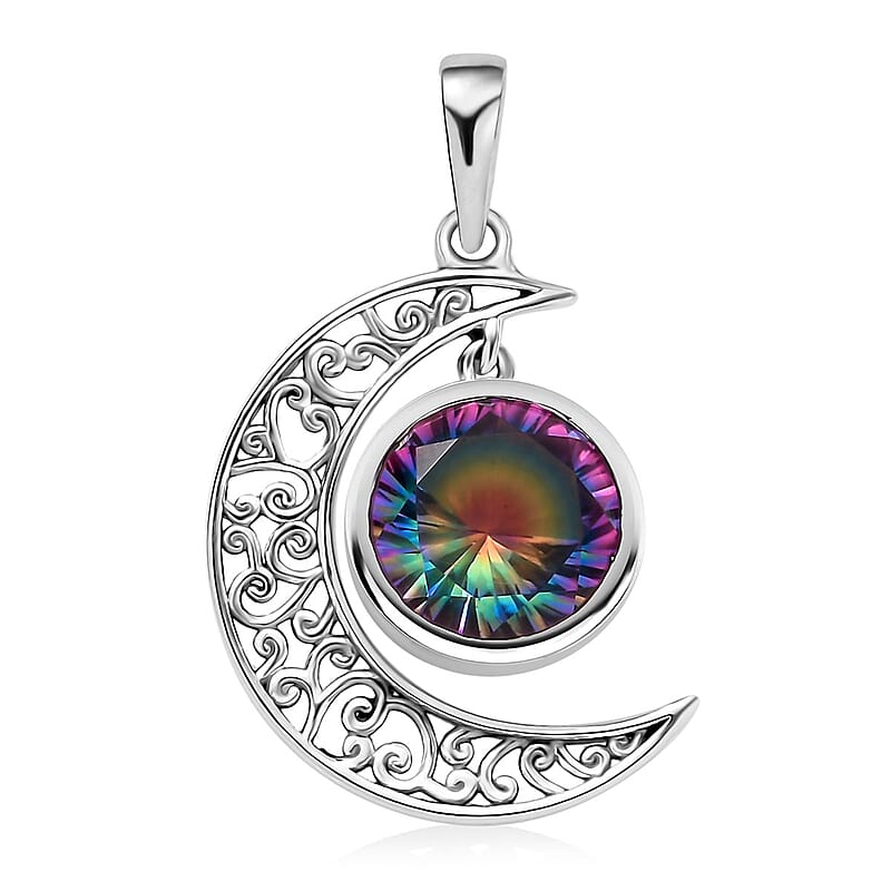 D'Joy Artisan Crafted Nebula Quartz Doublet 4.85 ctw Moon Pendant in Black Oxidized Sterling Silver