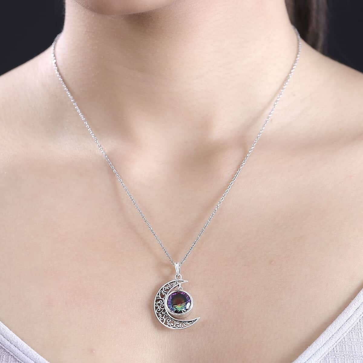 Artisan Crafted Nebula Quartz Doublet 4.85 ctw Moon Pendant in Black Oxidized Sterling Silver image number 2