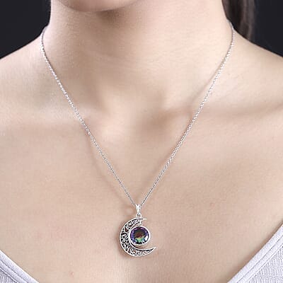 D'Joy Artisan Crafted Nebula Quartz Doublet 4.85 ctw Moon Pendant in Black Oxidized Sterling Silver