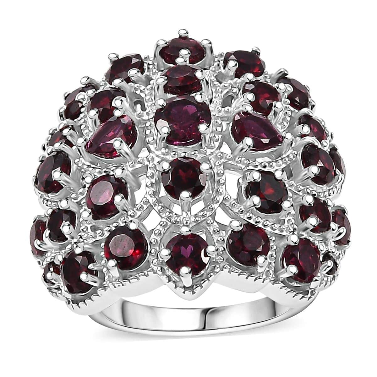 Premium Anthill Garnet 4.25 ctw Dahlia Dome Ring in Rhodium Over Sterling Silver (Size 10.0) image number 0