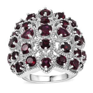 Premium Anthill Garnet 4.25 ctw Dahlia Dome Ring in Rhodium Over Sterling Silver (Size 10.0)