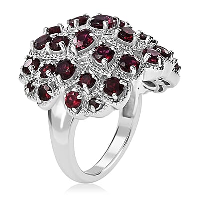 Premium Anthill Garnet 4.25 ctw Dahlia Dome Ring in Rhodium Over Sterling Silver (Size 10.0)
