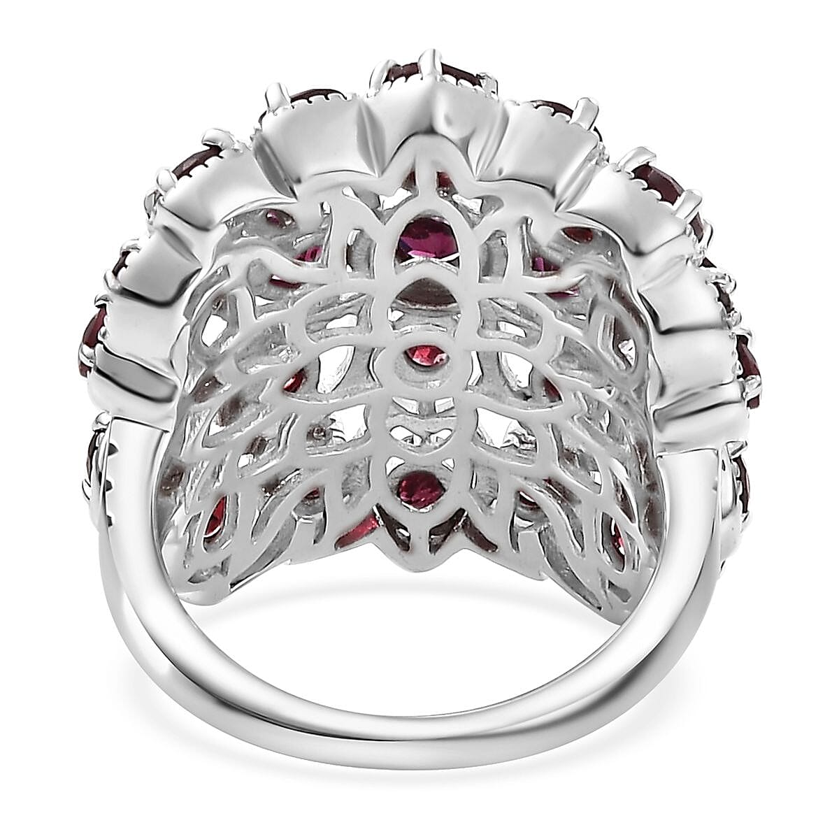 Premium Anthill Garnet 4.25 ctw Dahlia Dome Ring in Rhodium Over Sterling Silver (Size 10.0)